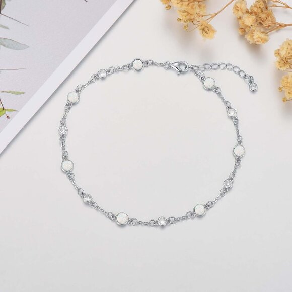 Anklet Bracelet Sterling Silver Natural Opal Beach Summer Jewelry Gift - Picture 4 of 7